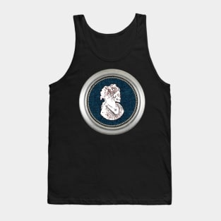 Cameo Bust Skull Mask On Blue Tank Top